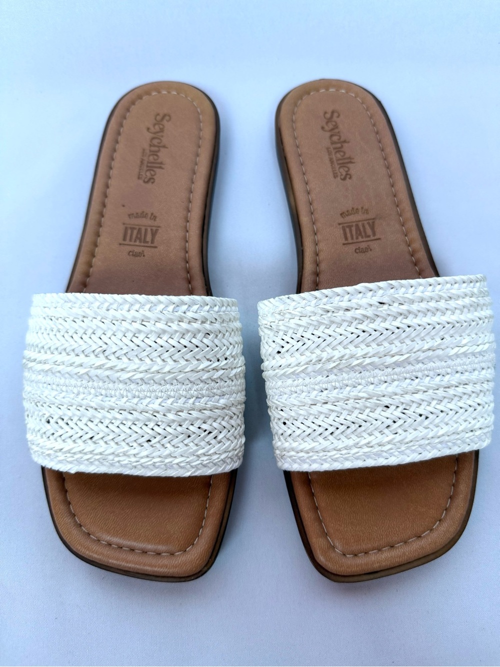 Seychelles White Woven Slide Sandals Size 8 Made in Italy Square Toe
